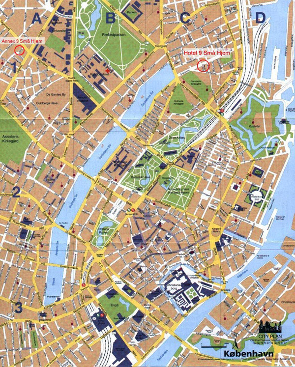 Large detailed tourist map of Copenhagen city.