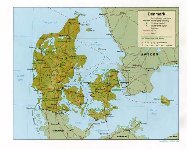 Relief and administrative map of Denmark. Denmark relief and administrative map.