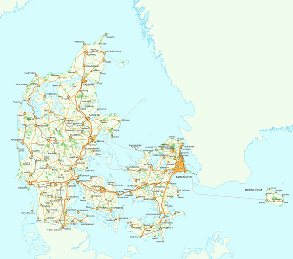 Road map of Denmark. Denmark road map.