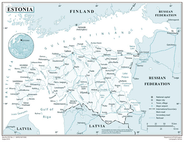 Large detailed political map of Estonia with roads and cities.