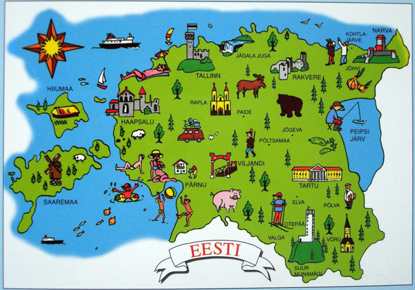 Tourist illustrated map of Estonia. Estonia tourist illustrated map.