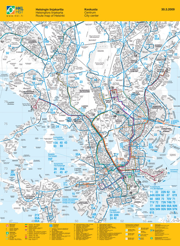 Full large detailed road map of Helsinki city.