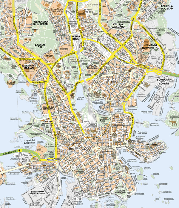 Large detailed road map of Helsinki city. Helsinki city large detailed road map.