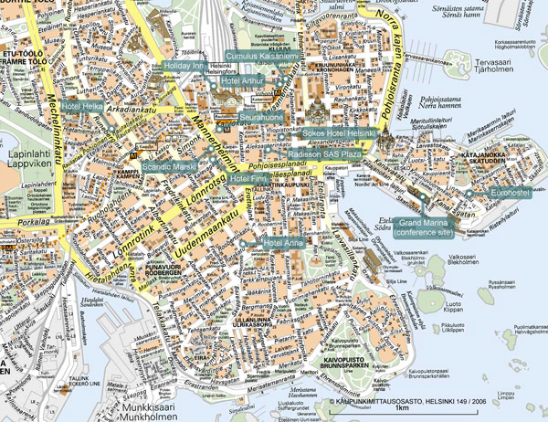 Large detailed tourist map of Helsinki city.