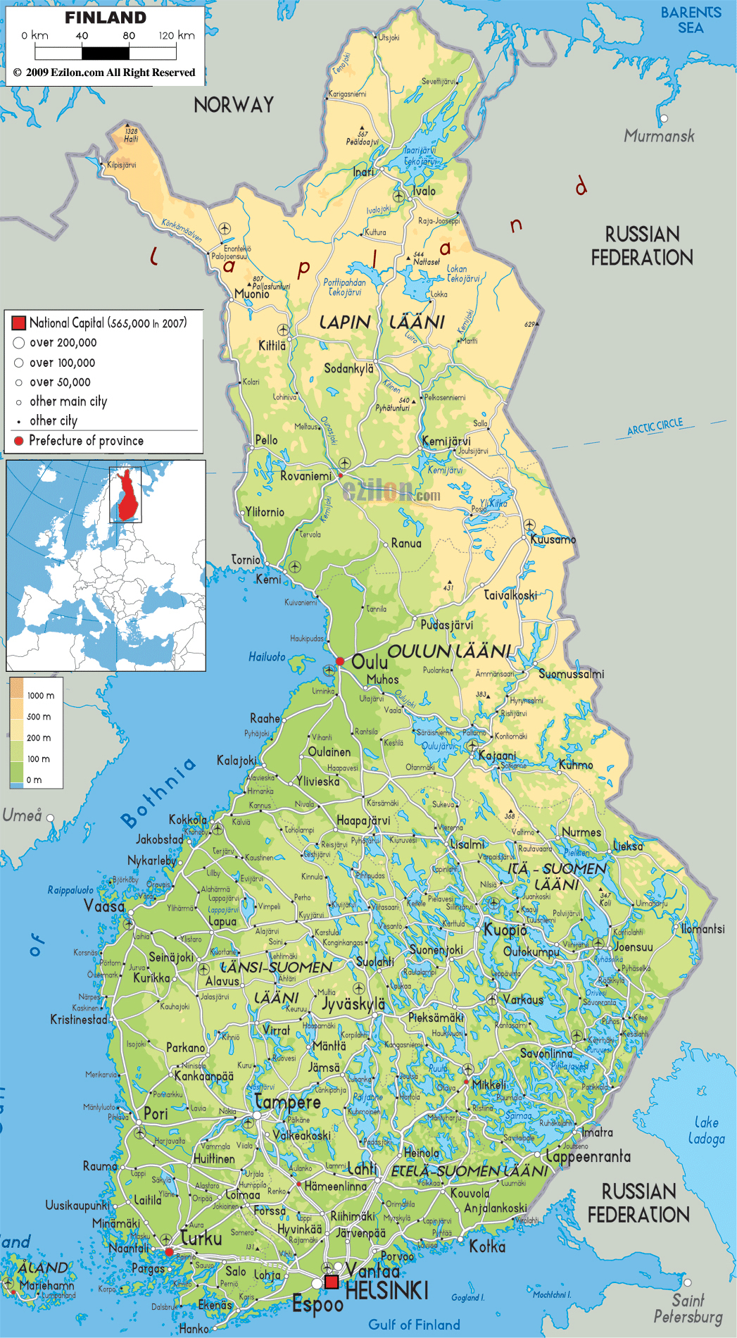 Large Detailed Physical Map Of Finland With All Cities Roads And large-detailed-physical-map-of-finland-with-all-cities-roads-and