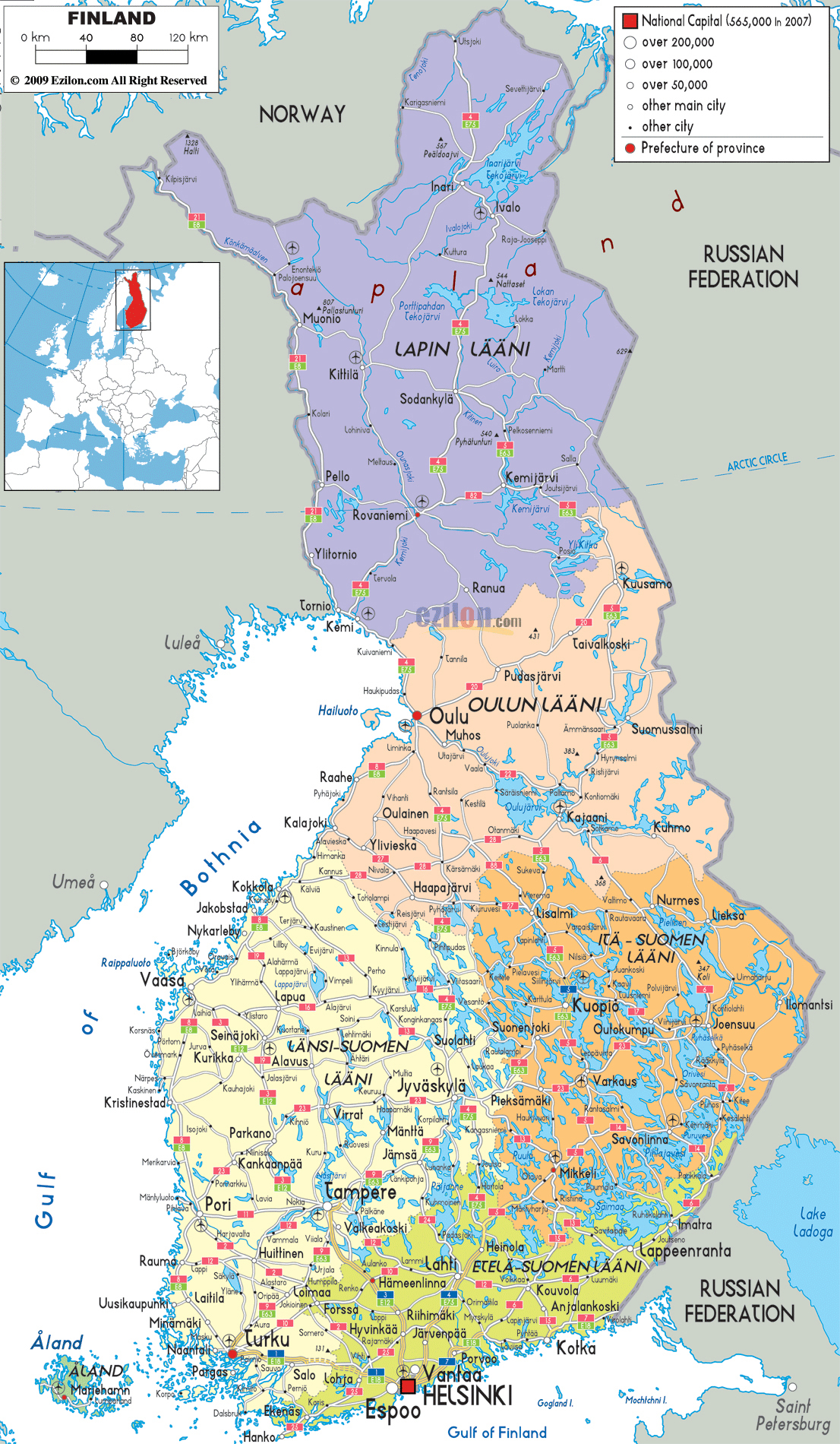 Large detailed political and administrative map of Finland with all