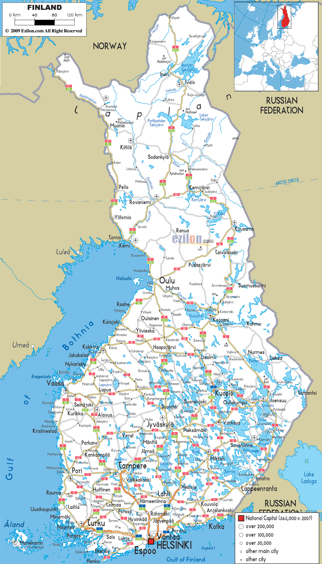 Large detailed road map of Finland with all cities and airports Maps of all