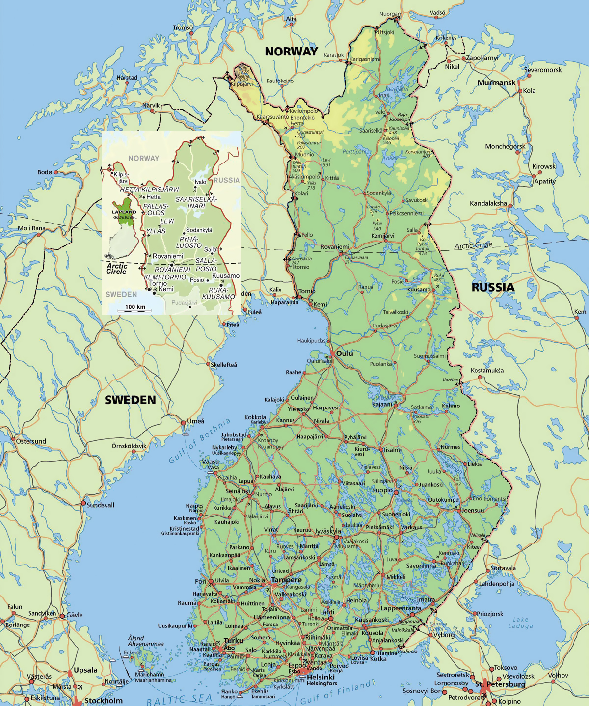 Large road map of Finland with cities | Vidiani.com | Maps of all