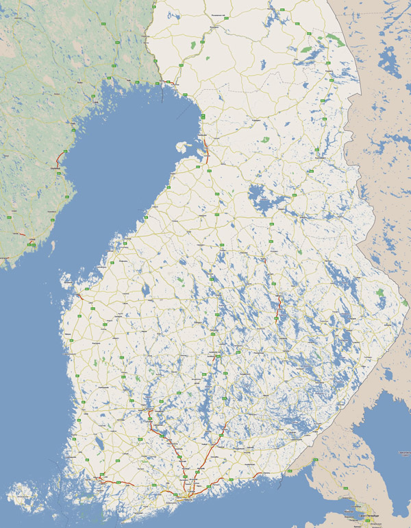 Large road map of South Finland with all cities.