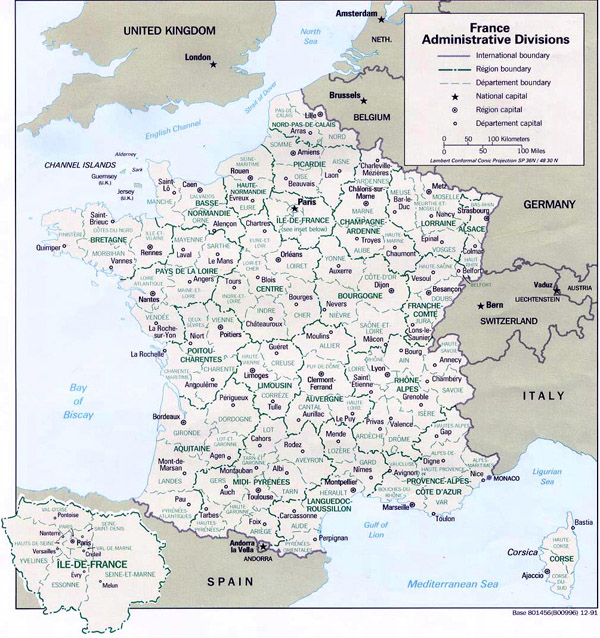 Circuit administrative map of France. France circuit administrative map.