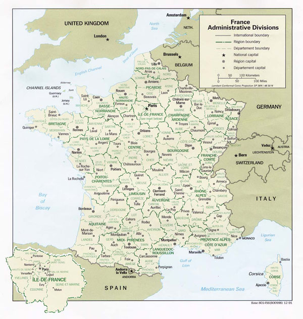 Large administrative map of France.France large administrative map.