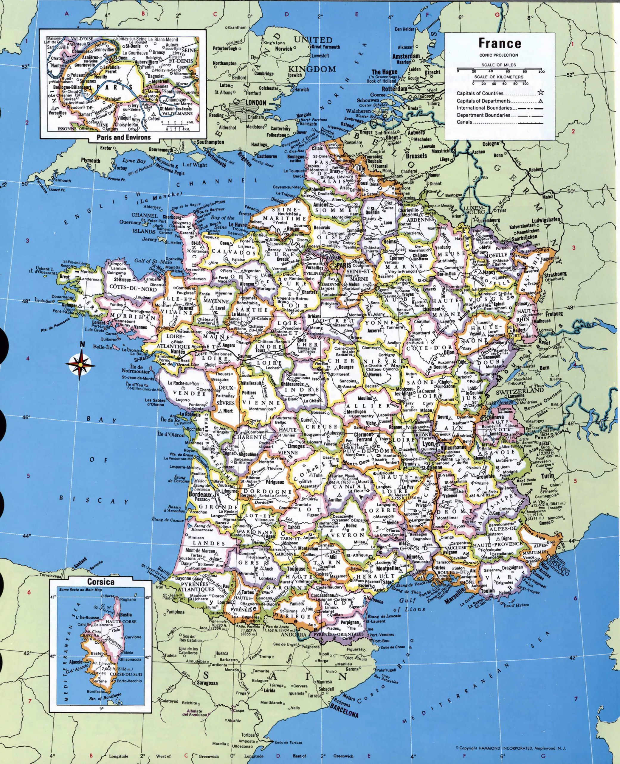 Large detailed administrative and political map of France with all