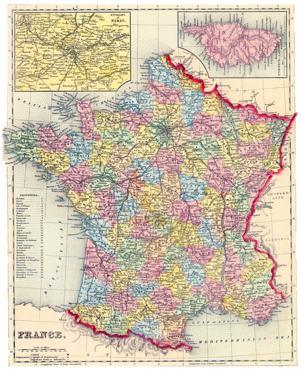 Large detailed old political and administrative map of France with roads and cities - 1857.