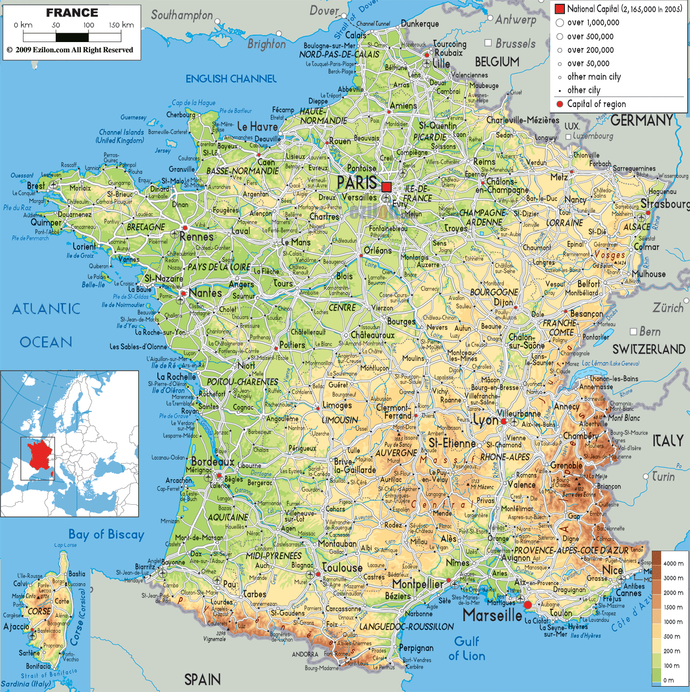 Map of the airports in france