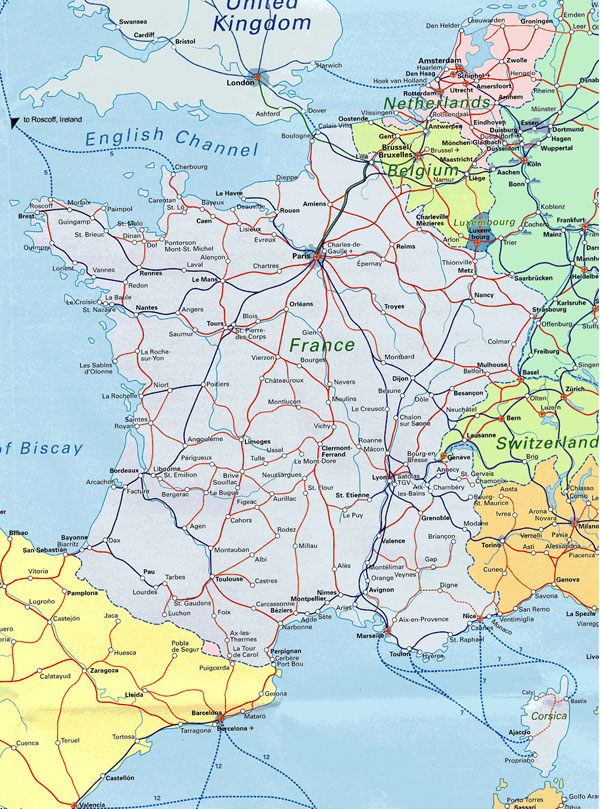 France large railways map. Large railways map of France.