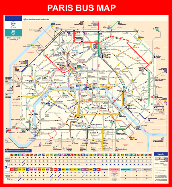 Detailed bus map of Paris city.