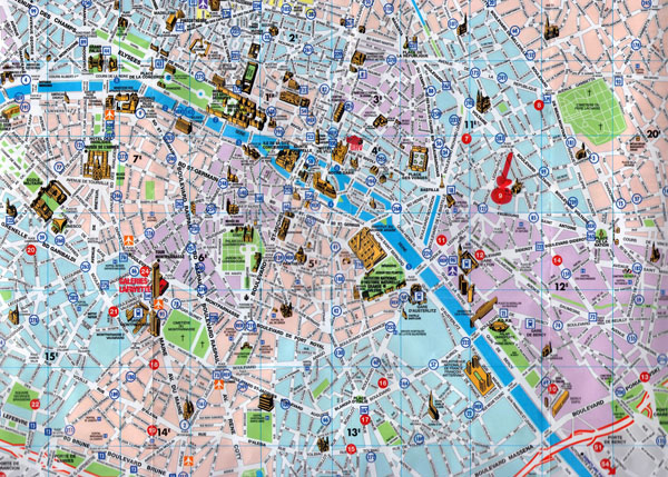 Detailed tourist map of central part of Paris city.