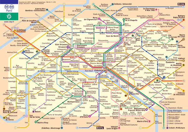 Detailed tube map of Paris. Paris detailed tube map.