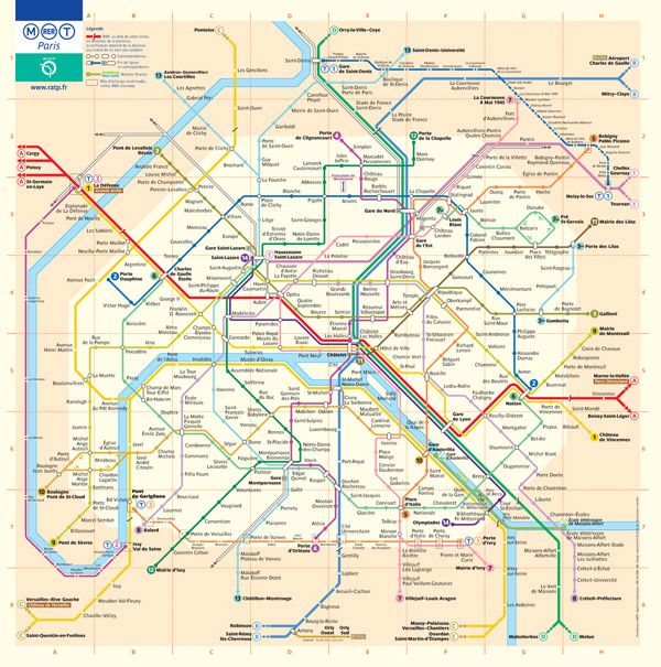 Large detailed metro map of Paris city. Paris city large detailed metro map.