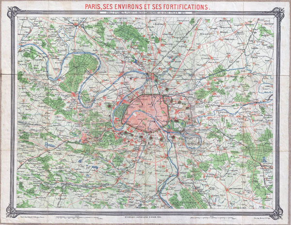 Large scale old map of Paris city and vicinity - 1870.