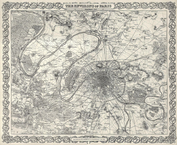 Large scale old map of Paris city region - 1855.