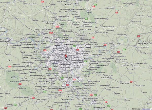 Map of Paris city region with relief.