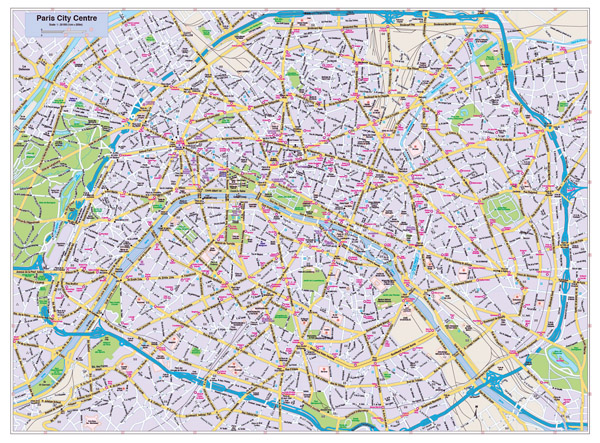 Road map of central part of Paris city.