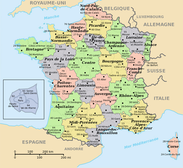 Small administrative map of France. France small administrative map.