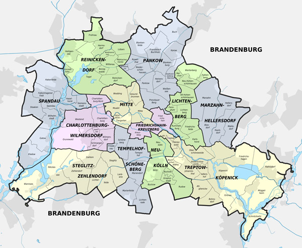 Large detailed administrative subdivisions map of Berlin city.
