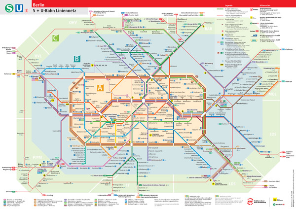 Large detailed metro system map of Berlin city.