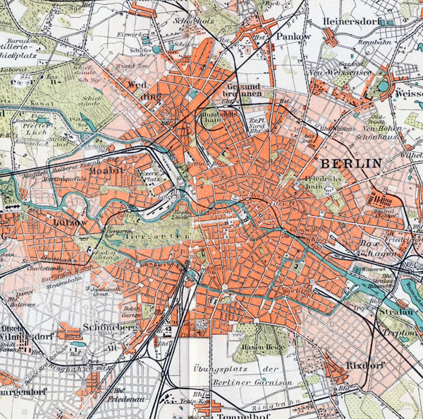 Large detailed old map of Berlin city - 1895.