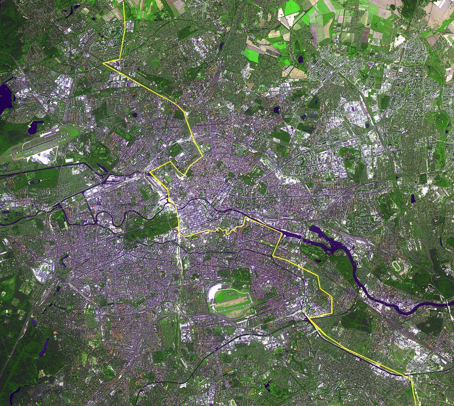 Large Detailed Satellite Map Of Berlin City With Berlin Wall 