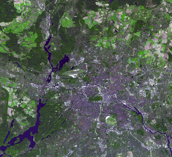 Large detailed satellite map of Berlin city.