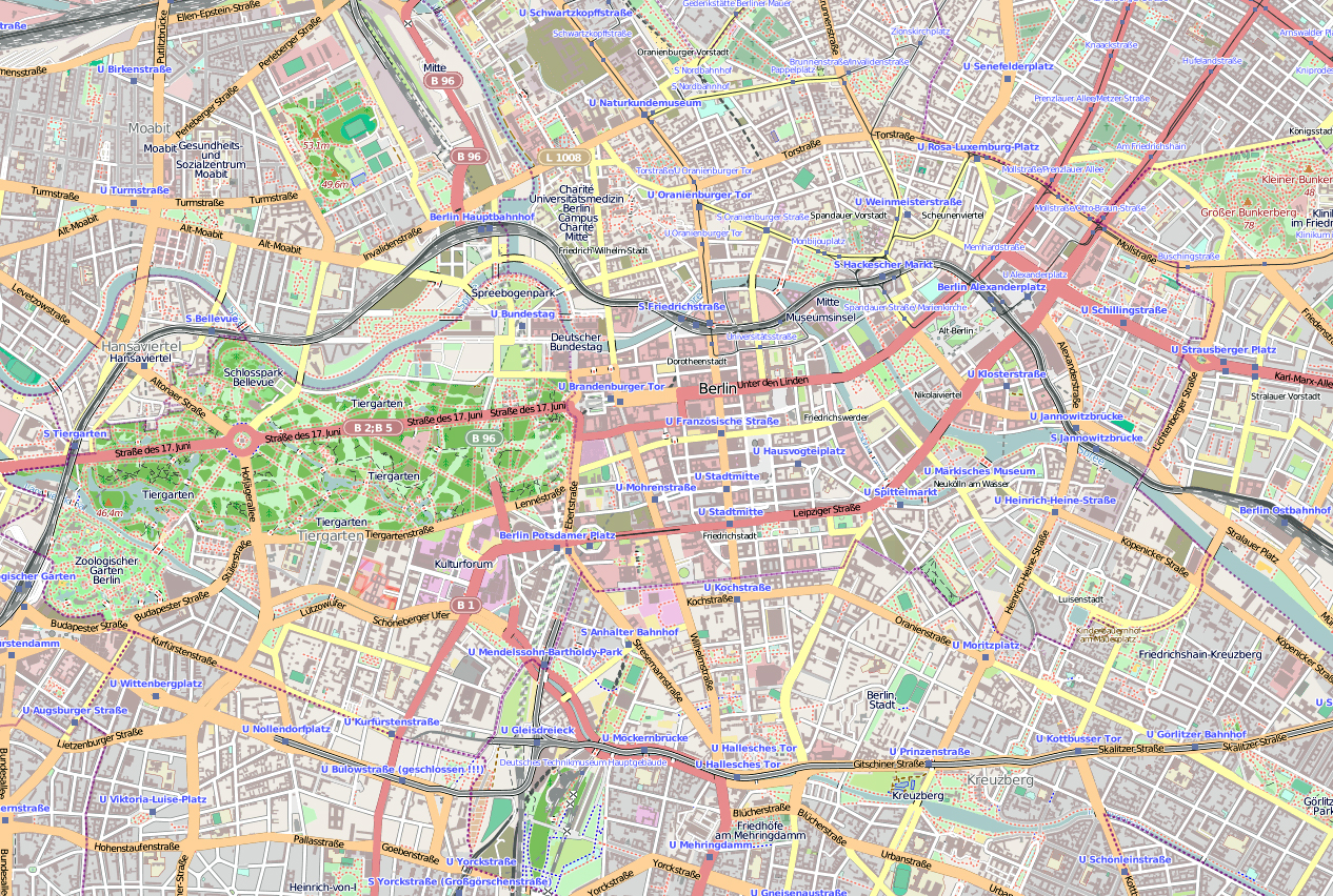 Large road map of central part of Berlin city | Vidiani.com | Maps of