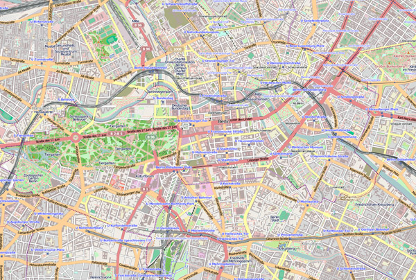 Large road map of central part of Berlin city.