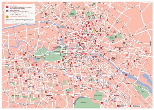 Berlin city large scale bike stations map. Large scale bike stations map of Berlin city.