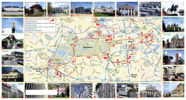 Large tourist map of central part of Berlin city.