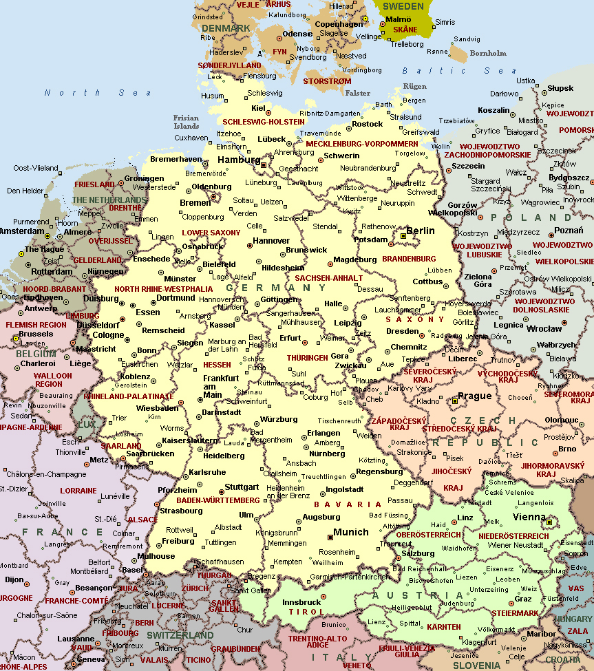 Cities Of Germany On Detailed Map Detailed Map Of Cities Of Germany Vidiani Com Maps Of All Countries In One Place