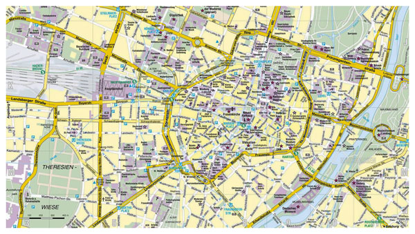 Detailed road map of Munich city. Munich detailed road map.