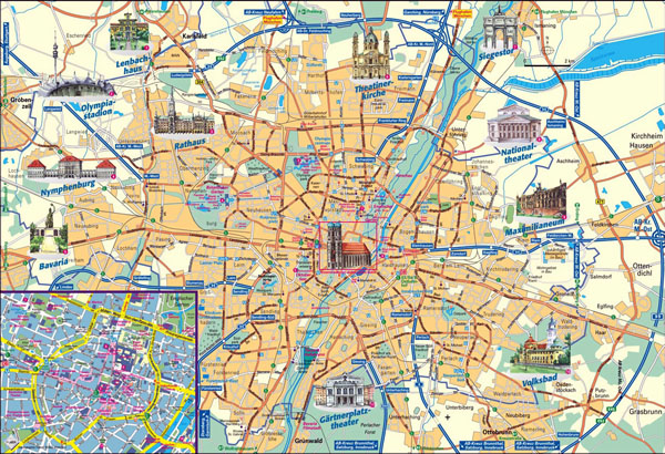 Detailed tourist map of Munich city. Munich detailed tourist map.