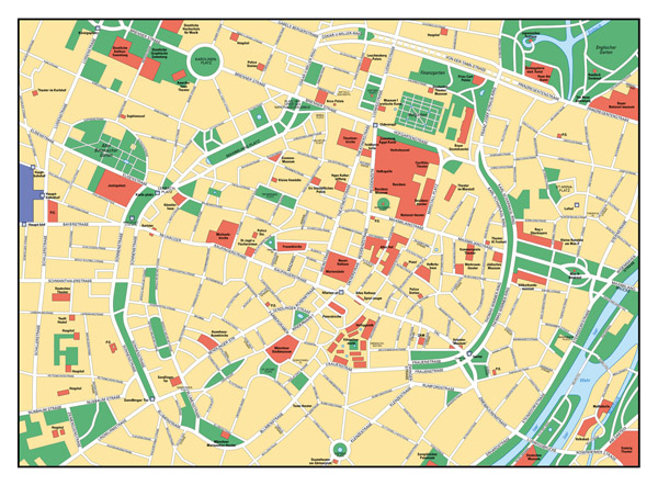 Central part of Munich city large detailed map.