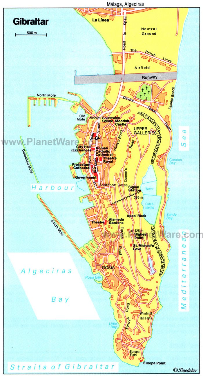 Road map of Gibraltar. Gibraltar road map.