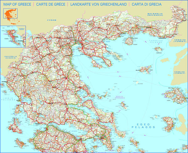 Detailed road map of Greece. Greece detailed road map.