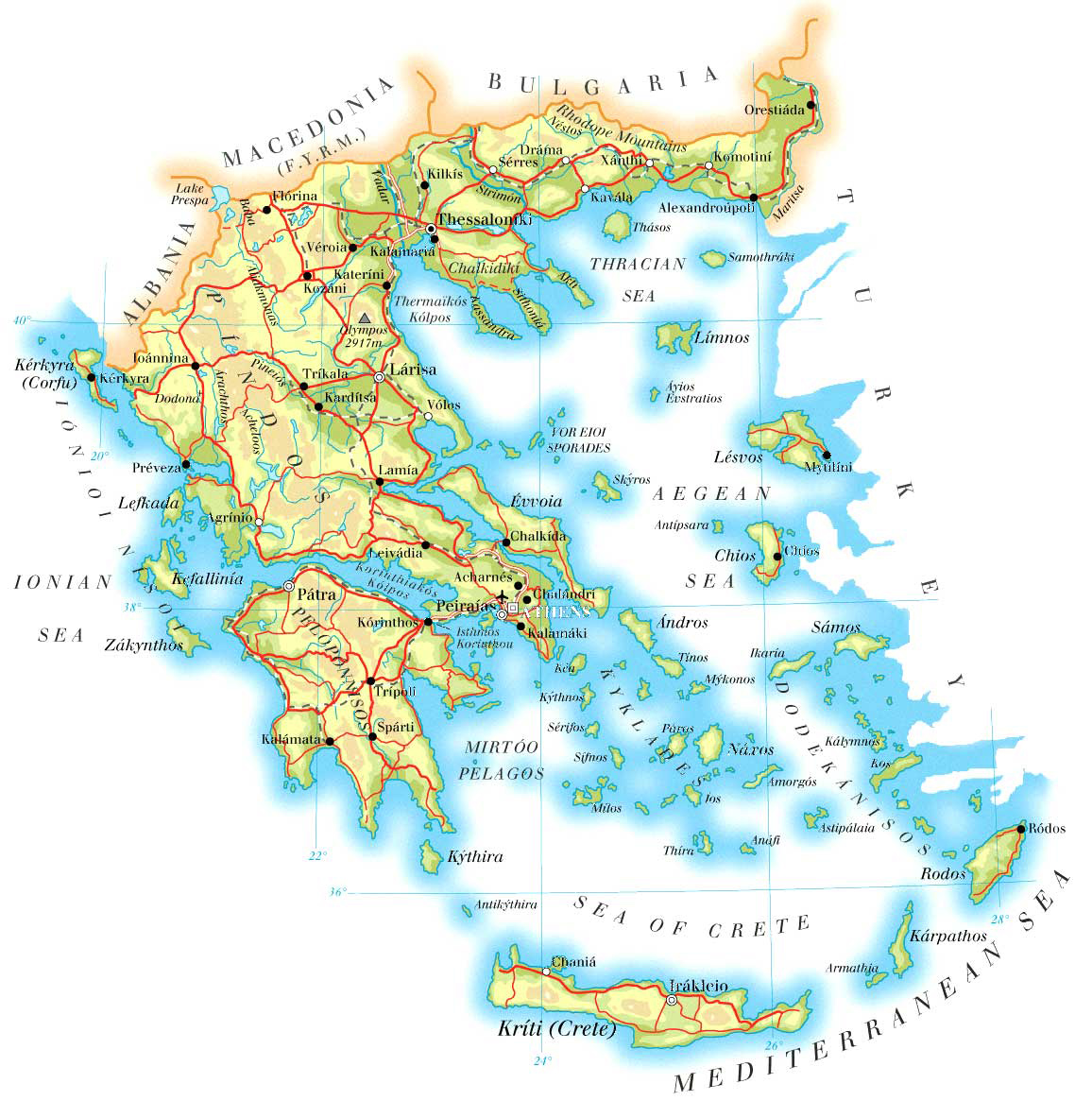 Large Detailed Physical Map Of Greece With Cities Roads And Airports Large Detailed Physical Map Of Greece With Cities Roads And Airports
