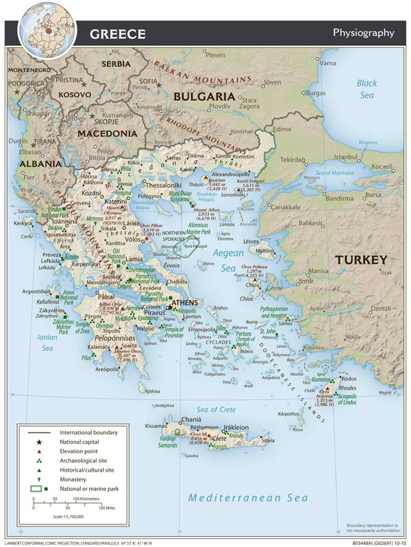 Large detailed physiography map of Greece. Greece large detailed physiography map.