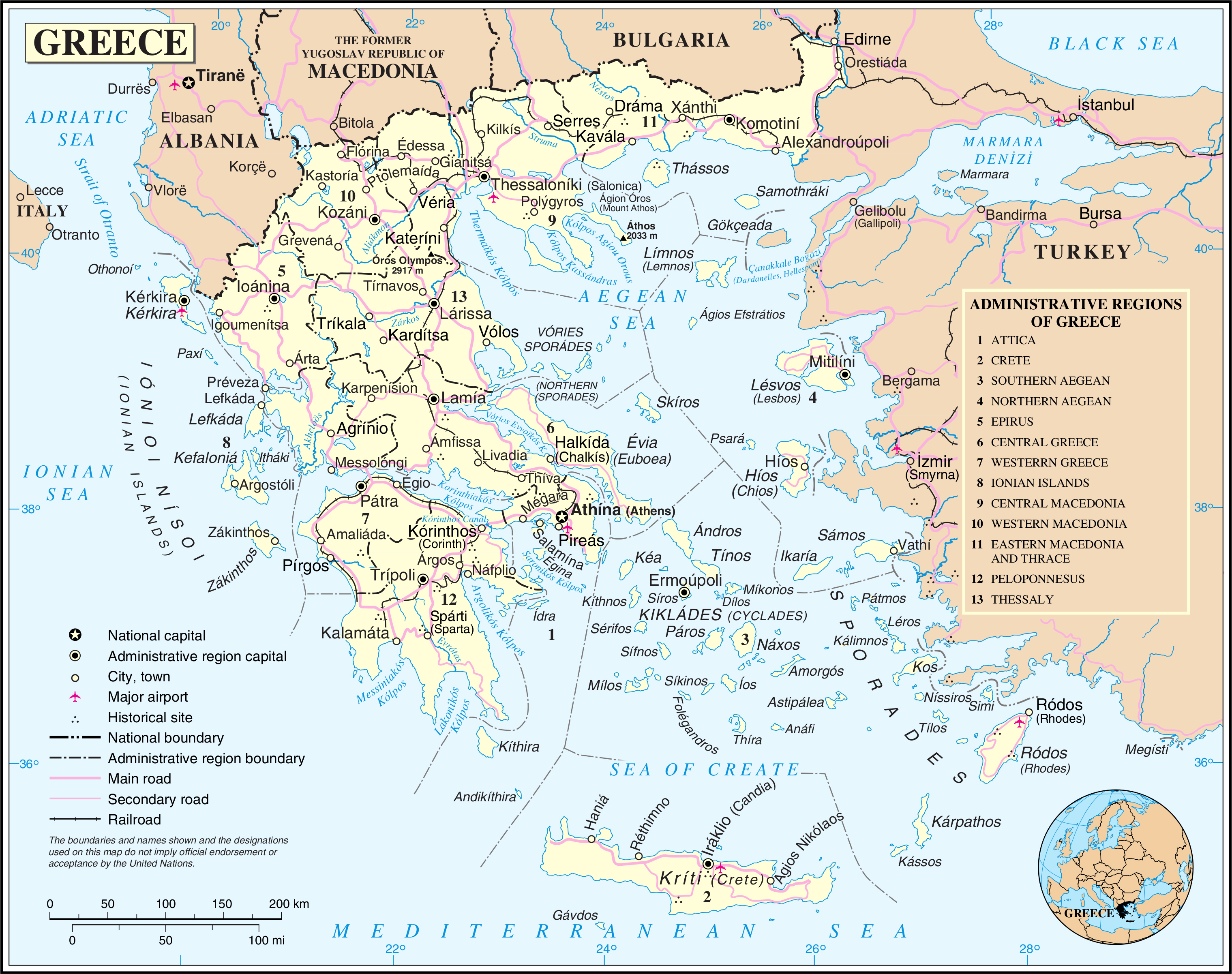 Large detailed political and administrative map of Greece with cities