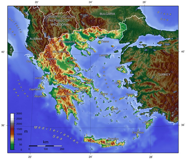 Topographical map of Greece. Greece topographical map.