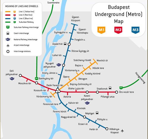 Detailed metro map of Budapest city. Budapest city detailed metro map.