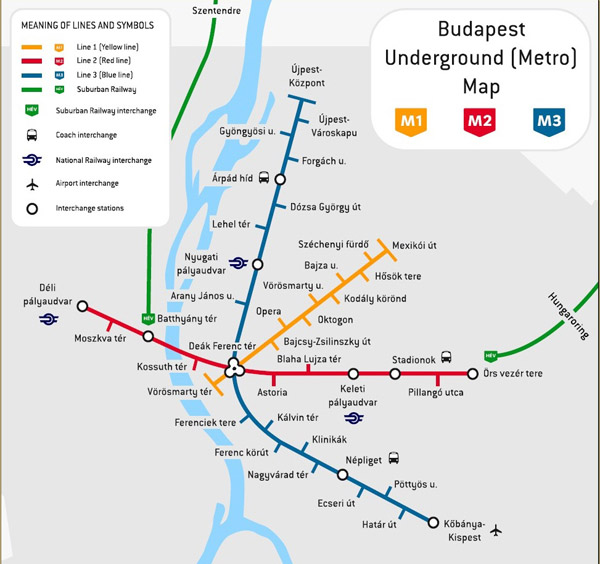 Detailed metro map of Budapest city. Budapest city detailed metro map.