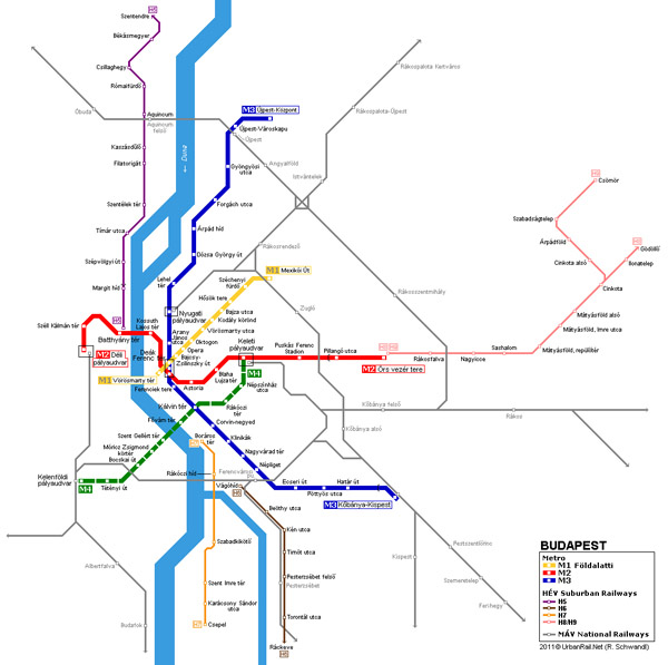 Large detailed metro map of Budapest city. Budapest city large detailed metro map.